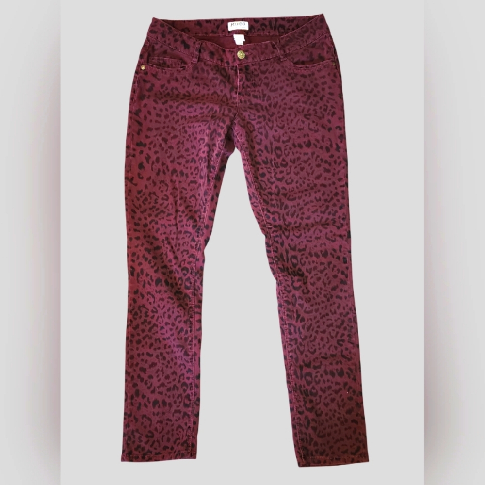 Mudd EUC Maroon Cheetah Print Skinny Pants Size 13